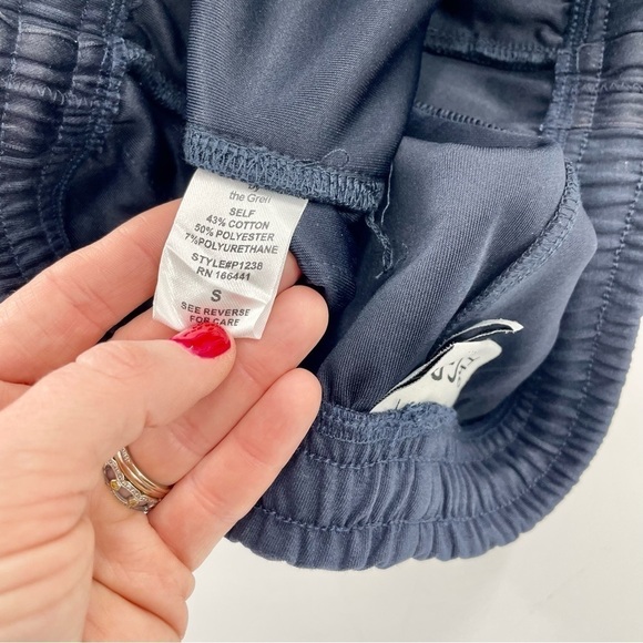 The Greii Navy Blue Straight Leg Drawstring Satin Trim Athleisure Sweatpants - Picture 10 of 11